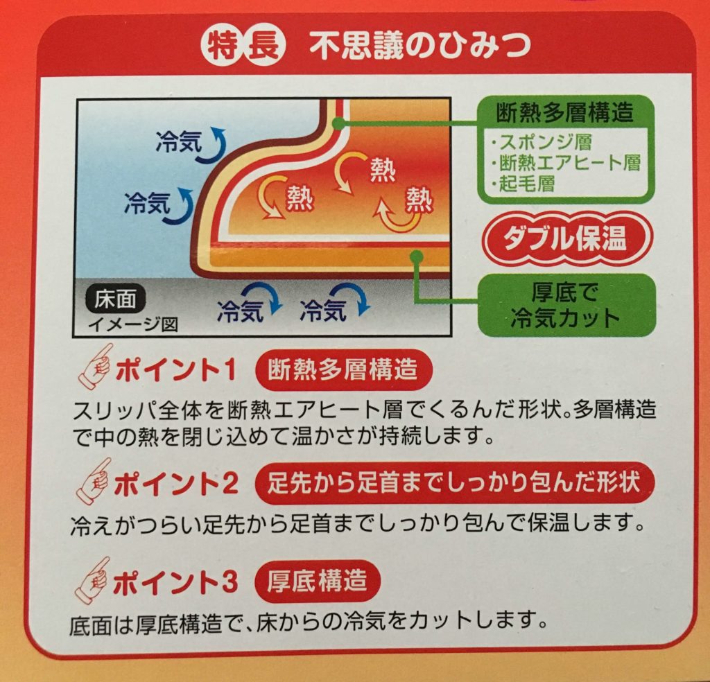 足の冷えない不思議なスリッパ説明